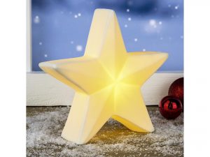 HI Porzellan Stern beleuchtet 20x5,5x19cm inkl. 3x LR 44 Batterien