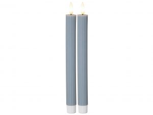 STAR TRADING LED Wachskerze Flamme Stripe 2er Set Batterie Timer blau 25x2,1cm