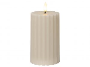 STAR TRADING LED Wachskerze Flamme Stripe Batterie Timer beige 15x7,5cm