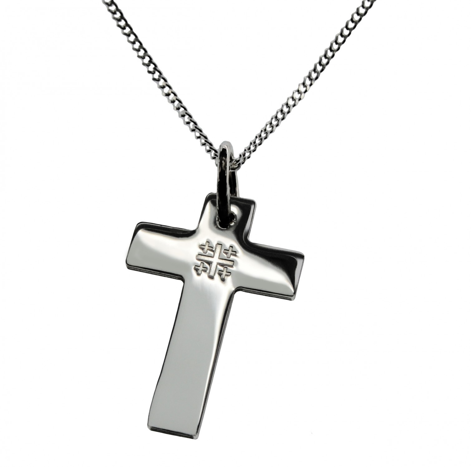 Collier Kreuz mit " Jerusalem-Kreuz Prägung " - 45cm - 925 Silber