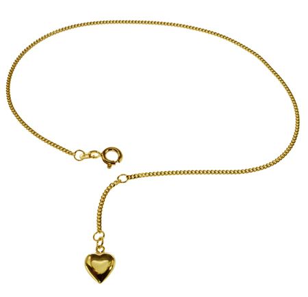 Fusskettchen - 25cm - 333 Gelbgold mit Herzchen