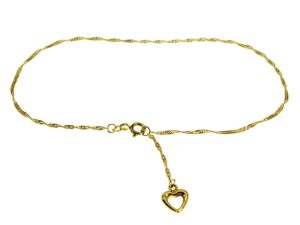 Fusskettchen - Singapurkette - 25cm - 333 Gelbgold mit Herzchen