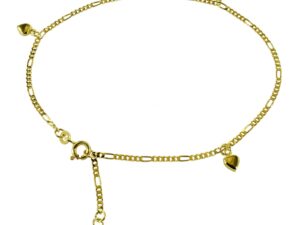 Fusskette - Figaropanzer 2x Herz- 2x Stern-Anhängern -585 Gold