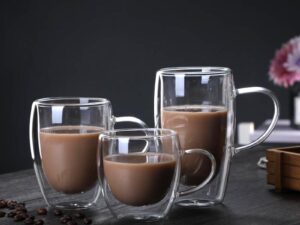 Bdt Doppelwandige Thermoglastasse Tasse, Borosilikatglas, 250 ml, spülmaschinengeeignet