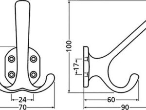 Huthaken 0028 Ausf. zweifach A. 90mm Alu. silberf. elox. H.100mm Hermeta