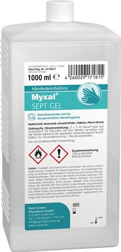 Handdesinfektionsgel MYXAL® SEPT GEL 1l parfüm-/farbstofffrei 1000ml Hartflasche