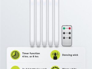 5er-Set weiße LED-Echtwachs-Stabkerzen, inkl. Fernbedienung- VPE: 1