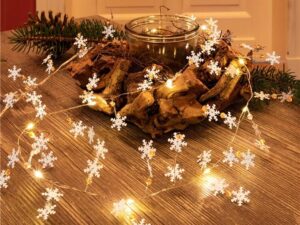 10er LED-Silberdraht-Lichterkette Schneeflocken- VPE: 1