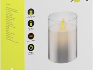 LED-Echtwachskerze im Glas, 7,5 x 10 cm, grau-transparent- VPE: 1