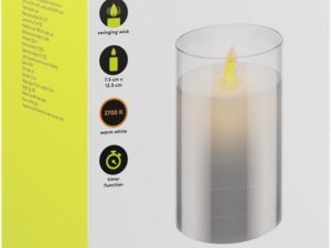 LED-Echtwachskerze im Glas, 7,5 x 12,5 cm, grau-transparent- VPE: 1