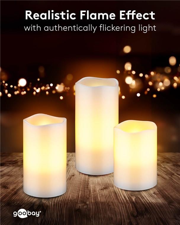 3er-Set LED-Echtwachskerzen, weiß- VPE: 1