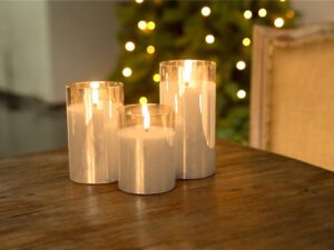 3er-Set LED-Echtwachs-Kerzen im Glas, gold-transparent- VPE: 1