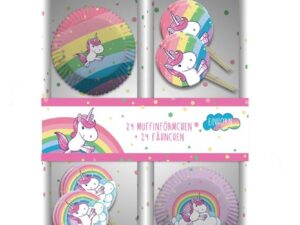 Einhorn Muffin Backset mit Fähnchen, 1 Stück
