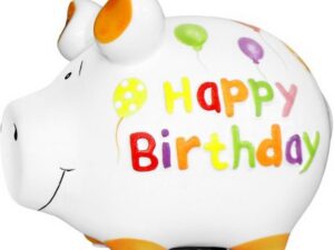 Sparschwein-Happy Birthday Farbe variiert, 1 Stück