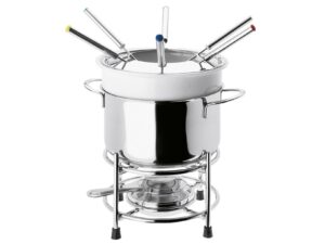 BEKA Fondue Set 'Roma' Inhalt: 6 x farbig markierte Fonduegabeln, 1 x Fonduetopf, 1 x Porzellantopf, 1 x Spritzschutz, 1 x Rechaud, 1 x Pastenbrenner (leer)