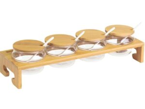 WESTMARK Marmeladenbar 'Tapas + Friends' 9-teilig, 1 x Bambus-Ständer, 4 x Gläser mit Bambus-Deckel à 200 ml, 4 x Keramik-Löffeln