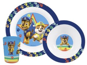 P:OS Frühstücksset 'Paw Patrol' 3-teilig je 1 x Teller, Schale Trinkglas