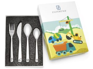 ZILVERSTAD Kinderbesteck 'Baufahrzeuge' 4-teilig 1 Gabel, 1 Messer, 1 Esslöffel, 1 kleiner Löffel