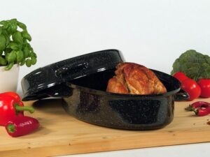 KARL KRÜGER Gänsebräter oval 4,5 l Ø34cm emailliert schwarz/weiß gesprenkelt