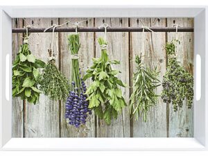 ZELLER PRESENT Tablett Kräuter Melamin 50x35x5cm weiß