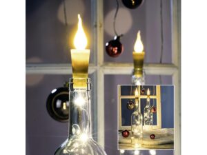 HI LED Flaschenkorken 'Flamme' 1 LED mit Lichterkette 10 LED 2 x Flaschenkorken mit LED Flamme und 2 x Lichterkette. Auslieferung ohne Flasche und andere Deko, 3 x LR44 Batterien