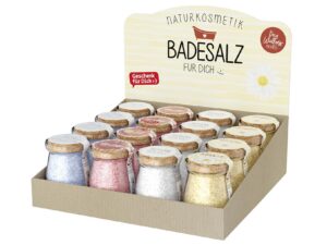 LA VIDA Badesalz 'Liebe Grüße' 16er Display 16-teilig, 4 Motive á 4 Stück