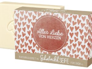 LA VIDA Schafmilchseife 'Liebe Grüße' 12er Display 12-teilig, 4 Motive á 3 Stück