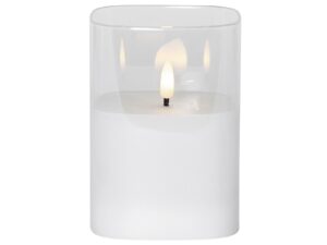 STAR TRADING LED Windlicht Flamme transparentes Glas Batterie Timer 12,5x9cm