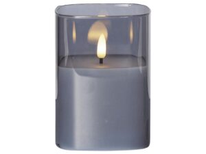STAR TRADING LED Windlicht Flamme rauchschwarzes Glas Batterie Timer 12,5x9cm