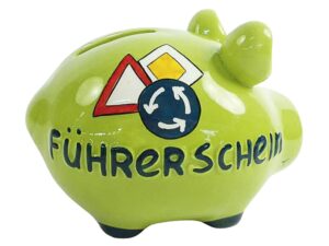 KCG-DAS MARKENSCHWEIN Sparschwein Führerschein Keramik mit Stopfen 12x10cm grün