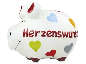 KCG-DAS MARKENSCHWEIN Sparschwein Herzenswunsch Keramik mit Stopfen 12x10cm weiß/bunt
