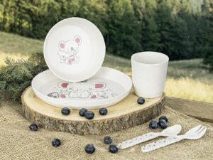 reer Growing Kindergeschirr-Set 'LovelyFriends' 1 Teller, 1 Schale, 1 Becher, 1 Löffel, 1 Gabel