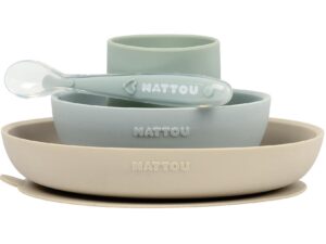 Nattou Esslerngeschirr-Set 4-teilig 1x Löffel L 16 cm, 1x Becher H 7 cm, 1x Schale Ø 13 cm, 1x Teller Ø 19 cm