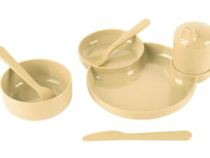 DANTOY Tiny Bio Speiseset in Geschenkbox 1 Breischale, 1 Schnabeltasse, 1 Teller mit integriertem Halter für die Schnabeltasse und integrierter Breischale, Besteck 3-teilig