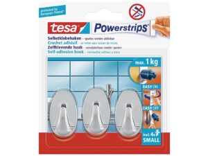 TESA Powerstrips Haken oval chrom 3er Pack