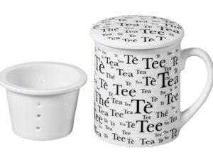 Teebecher Tee mit Deckel und Sieb Porzellan sortiert 300 ml 10,3cm weiß