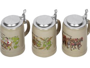 DOMEX Bierseidel Kannenbäcker mit Flachzinndeckel 0,5 l 3fach sortiert