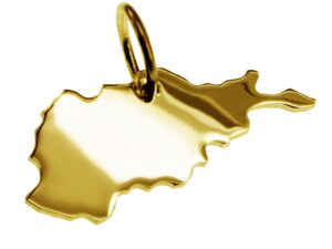 Anhänger der Landkarte Afghanistan in massiv 333 Gelbgold