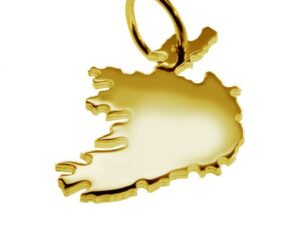 Anhänger der Landkarte Irland in massiv 585 Gelbgold