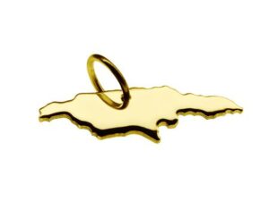 Anhänger der Landkarte Jamaika in massiv 585 Gelbgold