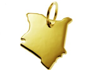 Anhänger der Landkarte Kenia in massiv 585 Gelbgold