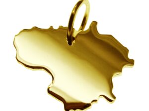 Anhänger der Landkarte Litauen in massiv 585 Gelbgold