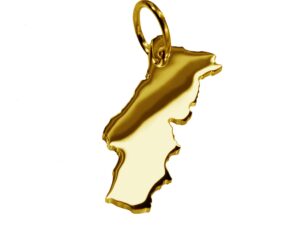 Anhänger der Landkarte Portugal in massiv 585 Gelbgold