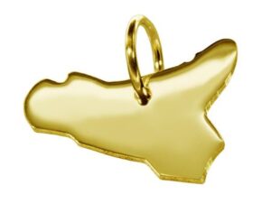 Anhänger der Landkarte Sizilien in massiv 585 Gelbgold