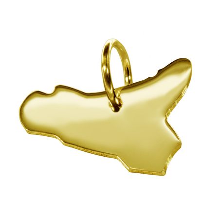 Anhänger der Landkarte Sizilien in massiv 585 Gelbgold