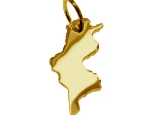 Anhänger der Landkarte Tunesien in massiv 585 Gelbgold