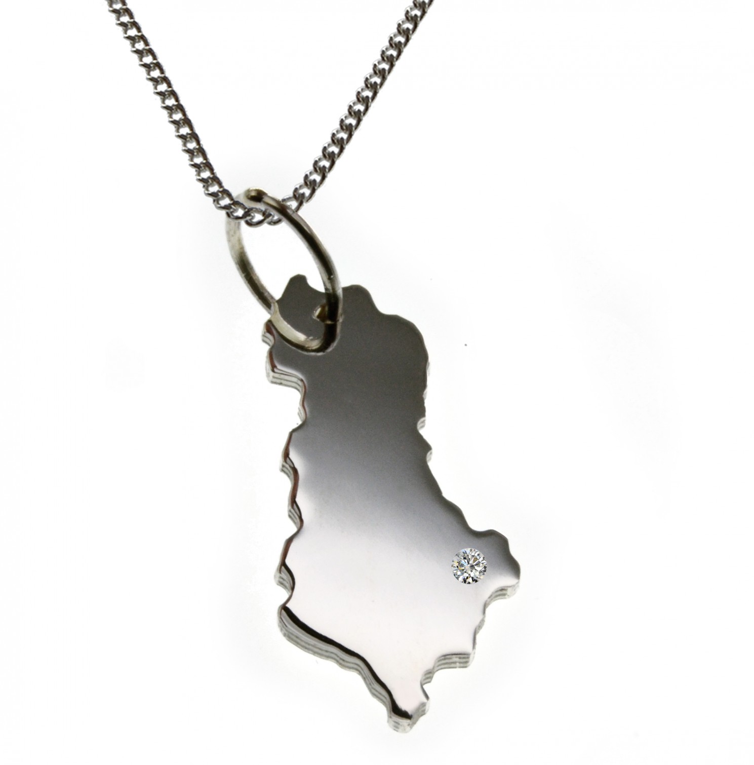 50cm Kette + Albanien mit Brillant am Wunschort in 925 Silber