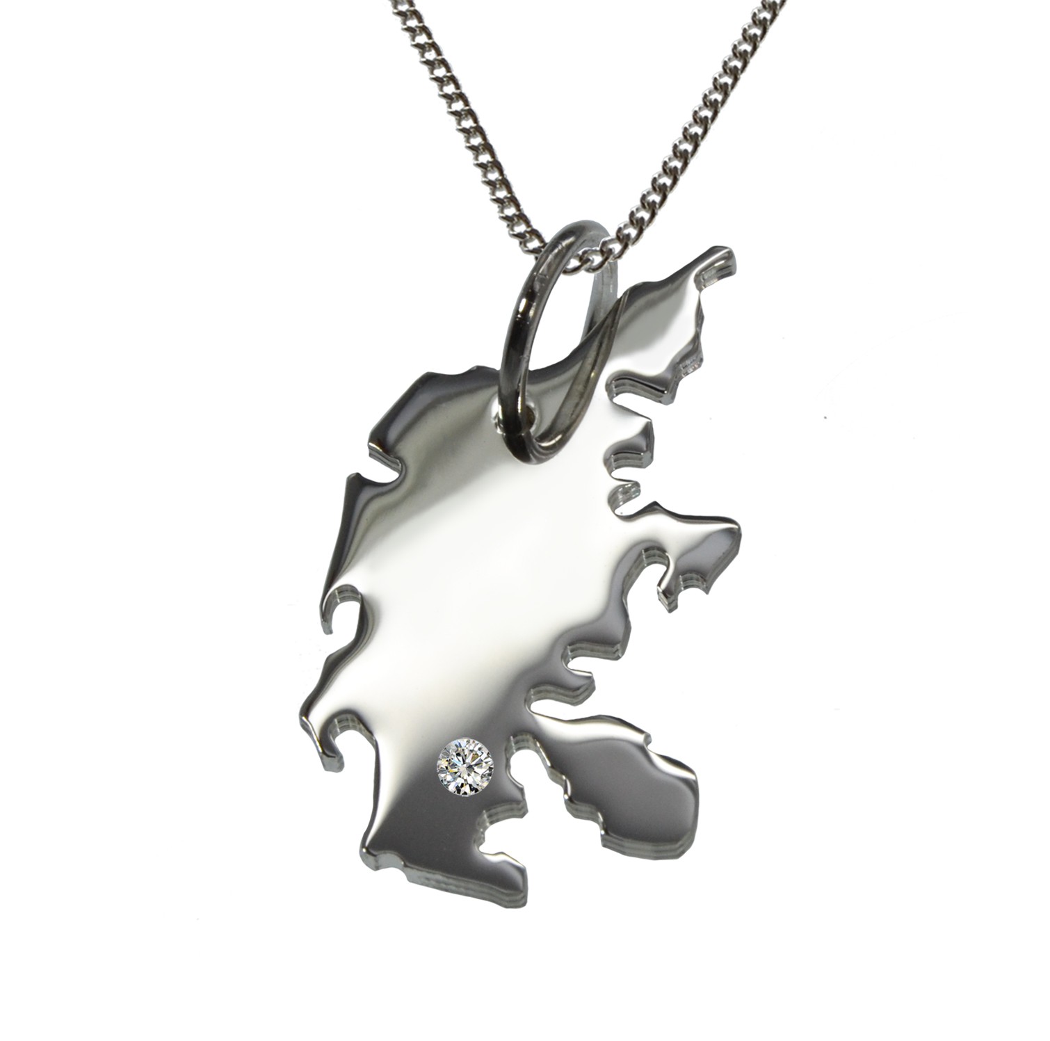 50cm Kette + Dänemark mit Brillant am Wunschort in 925 Silber