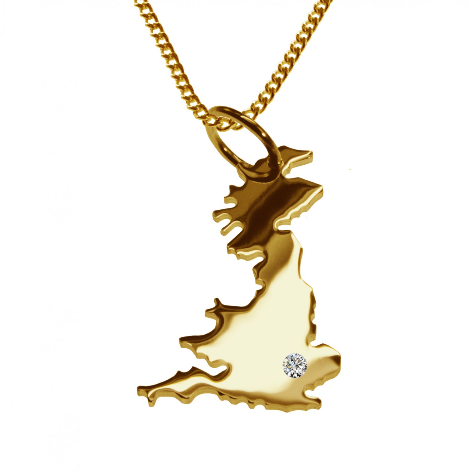 50cm Kette + England mit Brillant am Wunschort 585 Gold