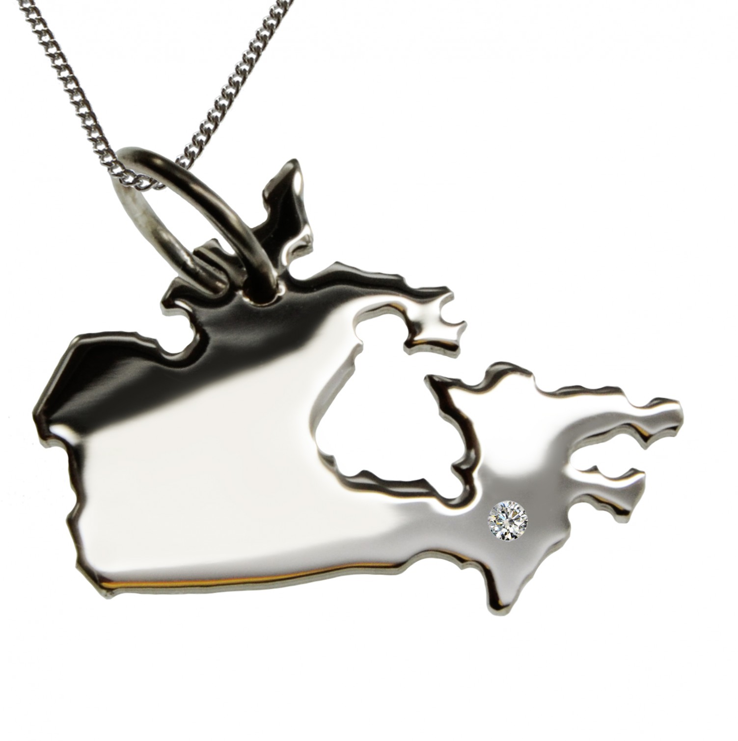 50cm Kette + Kanada mit Brillant am Wunschort in 925 Silber